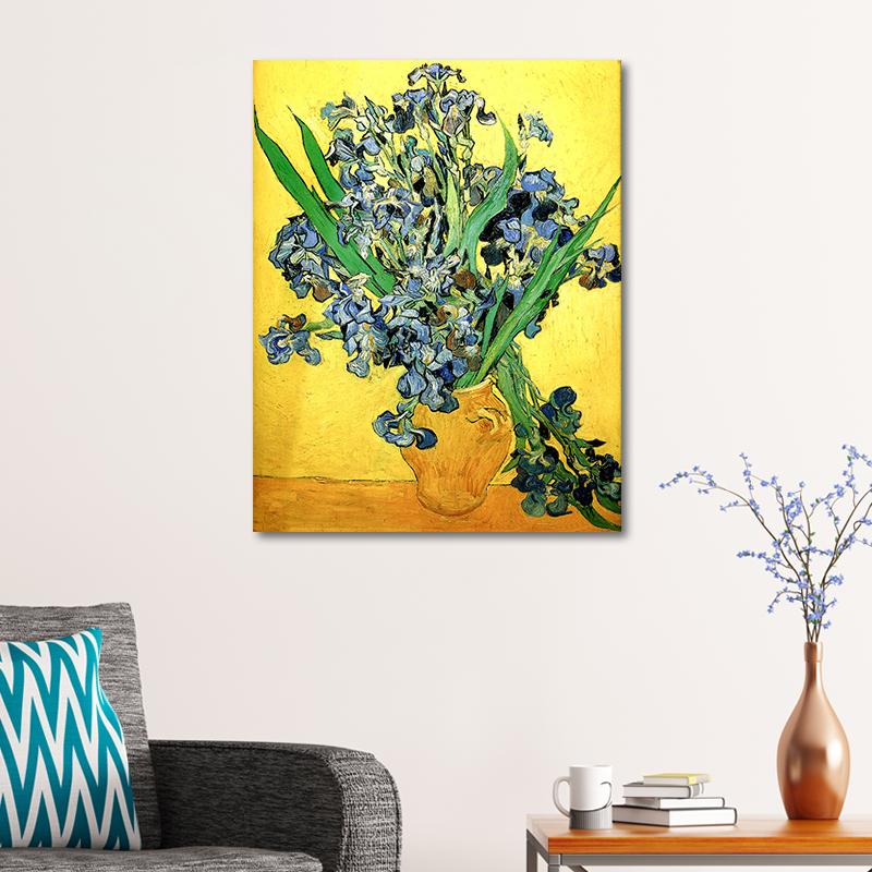 Vincent Van Gogh Vase with Irises Against a Yellow Background Ünlü Ressamların Tabloları